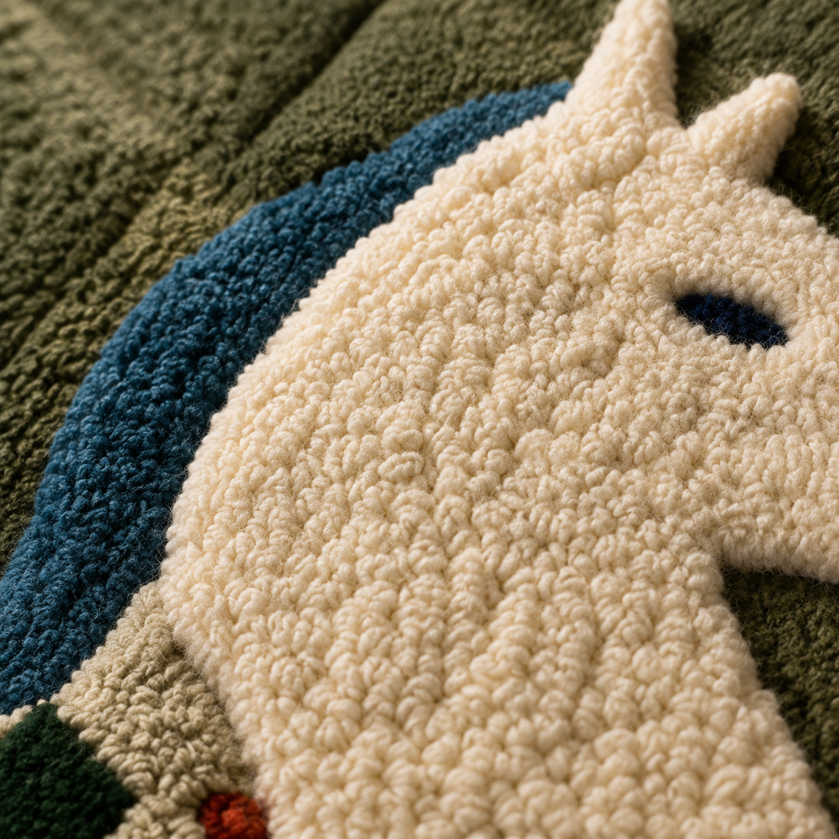 Ivory horse tapestry wall art by Hewn Earth featuring detailed horse design on fabric wall decor.