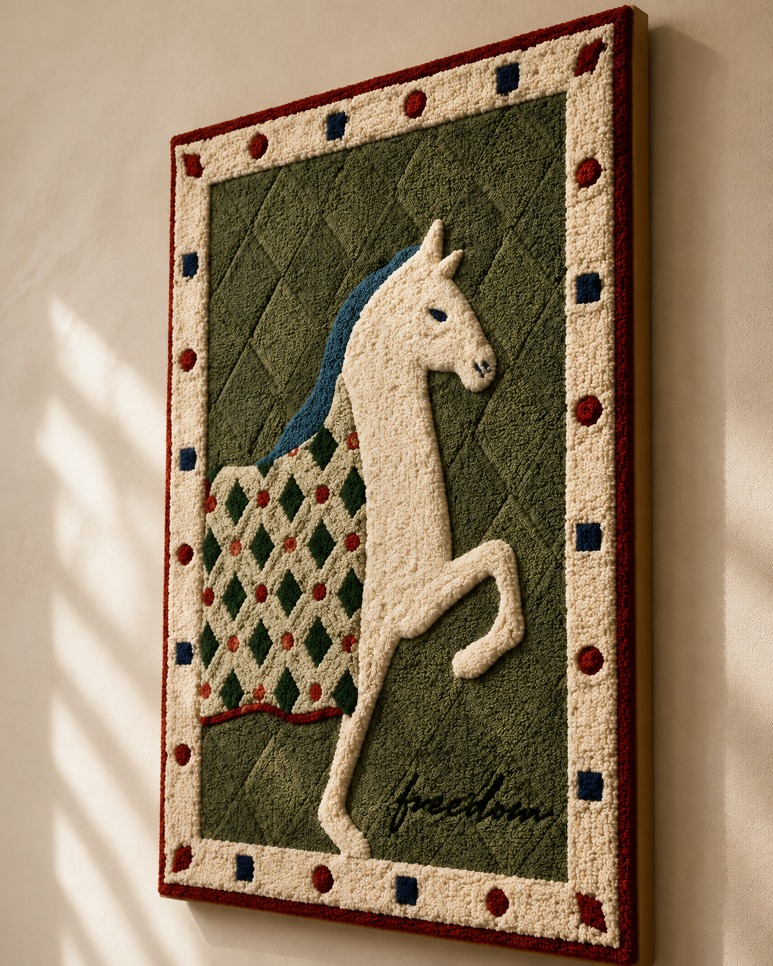 Ivory horse tapestry wall art by Hewn Earth featuring detailed horse design on a neutral background.