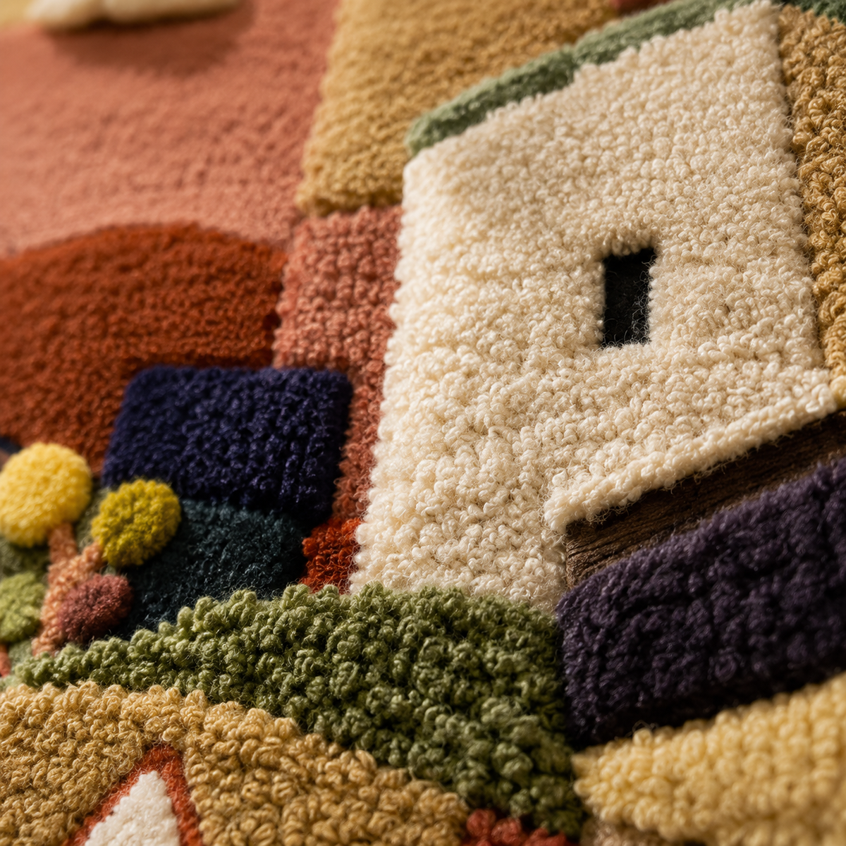Close-up of Hewn Earth Village Geometry wall art featuring intricate geometric patterns in earthy tones.