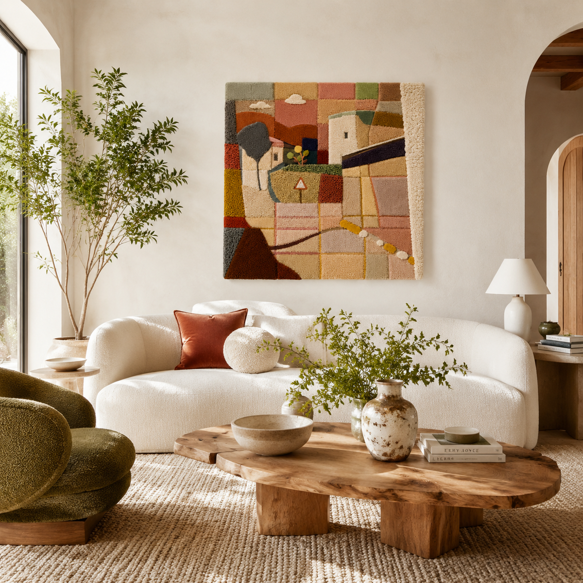 Hewn Earth Village Geometry wall art featuring geometric patterns and earthy tones for modern home decor.