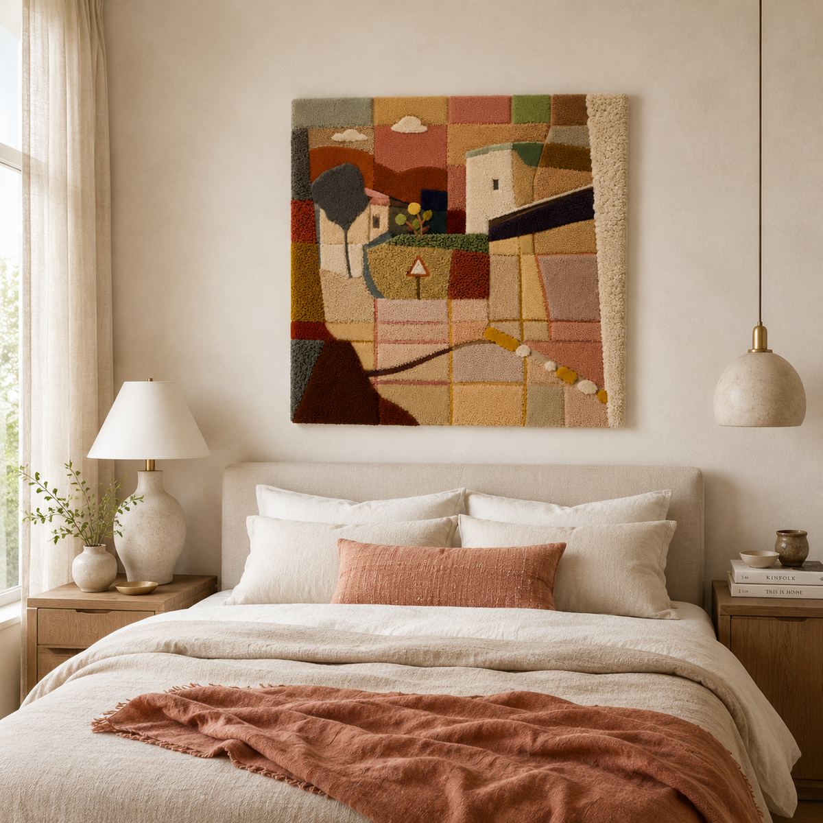 Hewn Earth Village Geometry wall art featuring geometric shapes and earthy tones, designed for modern home decor.