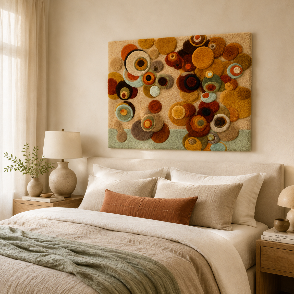Desert Orbit Bloom wall art by Hewn Earth featuring a vibrant desert scene with blooming cacti and warm earthy tones.