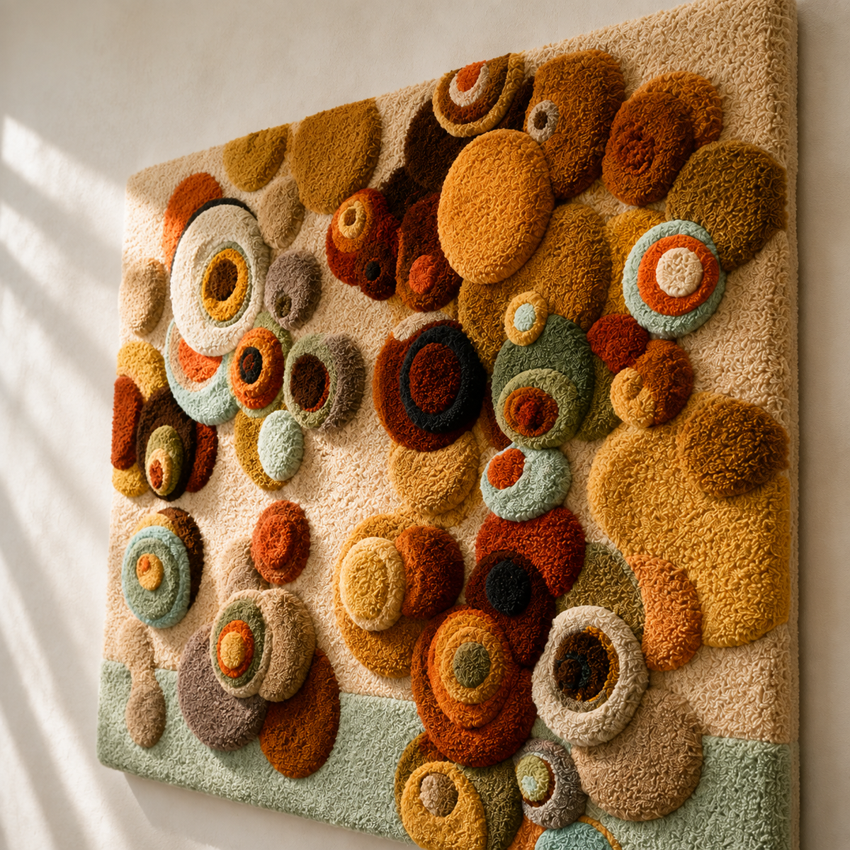 Hewn Earth Desert Orbit Bloom wall art featuring a vibrant, abstract desert-inspired floral design on a neutral background.