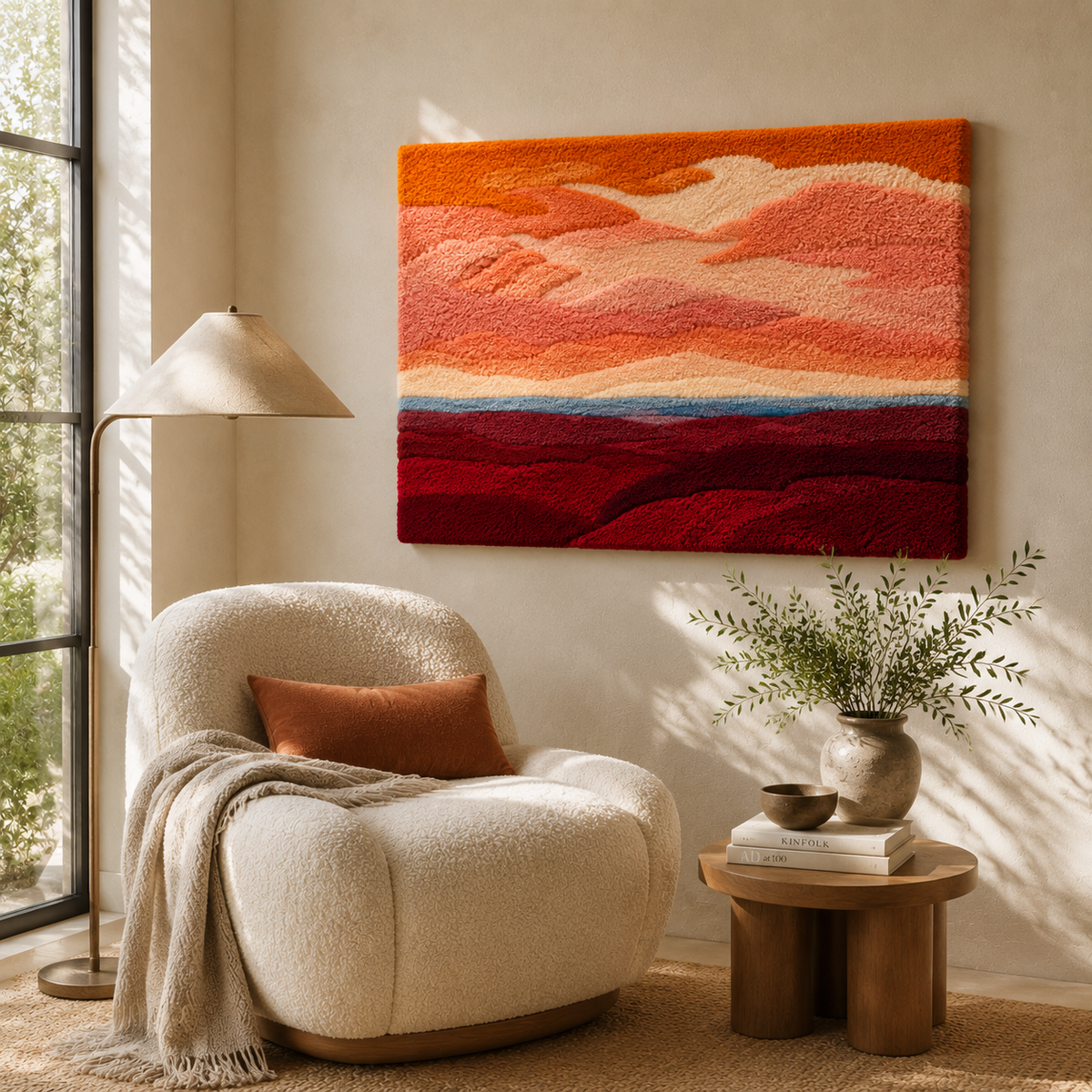 Hewn Earth Rose Horizon wall art featuring a vibrant, abstract rose design on a textured background.