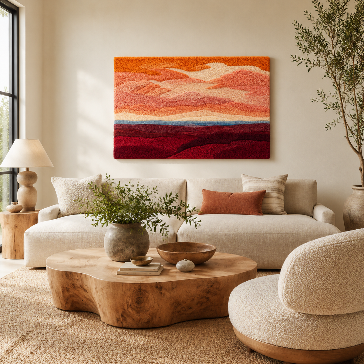 Hewn Earth Rose Horizon wall art featuring a vibrant, abstract rose design on a textured background.