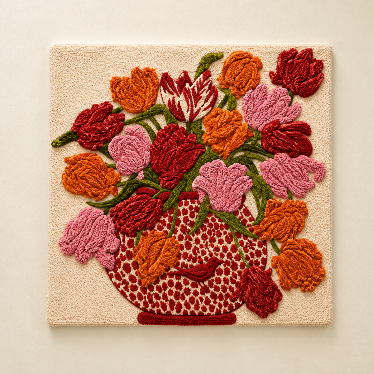 Crimson garden basket wall art by Hewn Earth featuring a vibrant, textured botanical design on a neutral background.