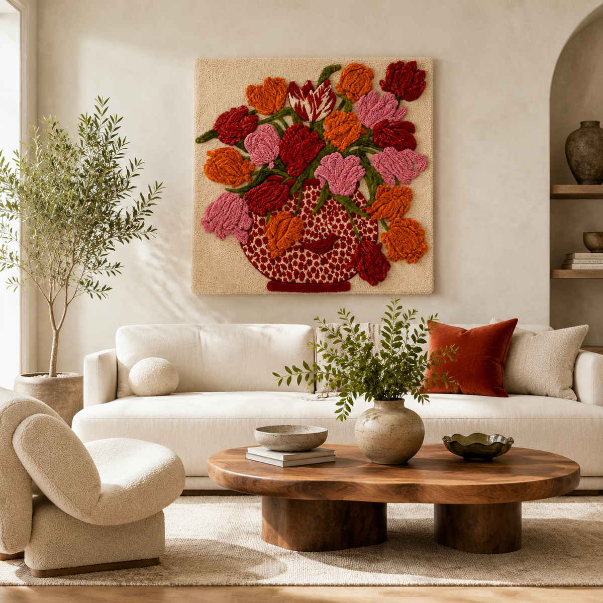 Crimson garden basket wall art by Hewn Earth, featuring a vibrant red basket design displayed as decorative wall decor.