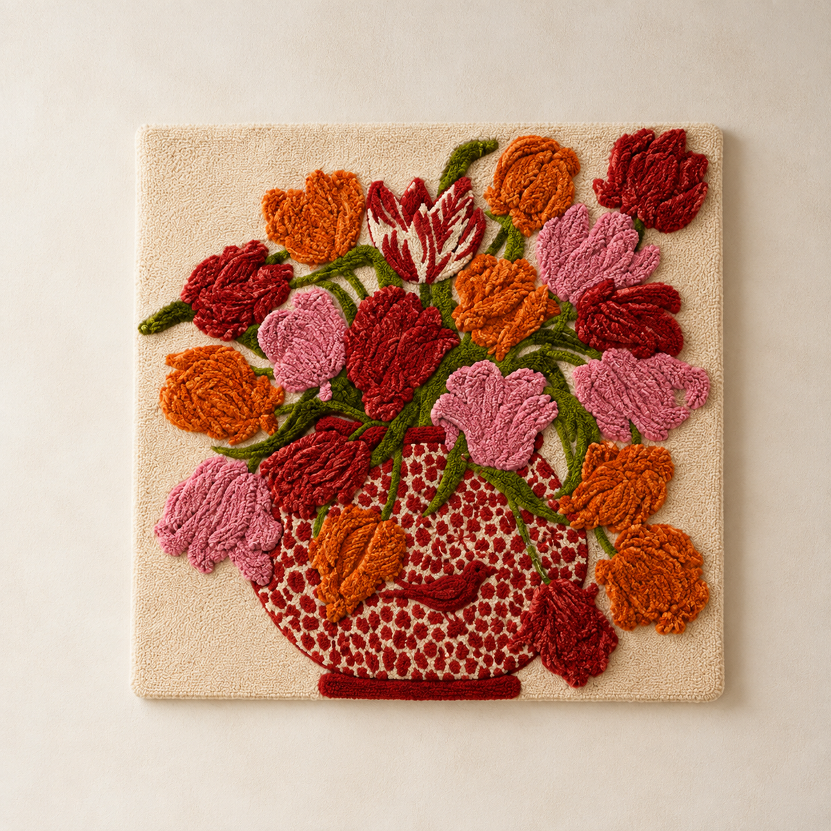 Hewn Earth Ember Petal Bouquet wall art featuring vibrant, abstract floral design on a neutral background.