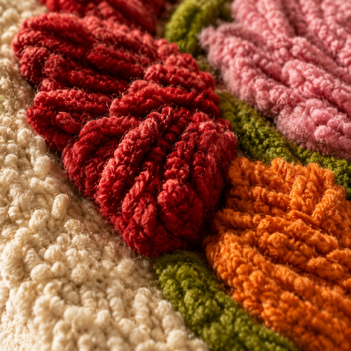 Close-up of Hewn Earth Ember Petal Bouquet wall art featuring vibrant, detailed floral artwork on a textured background.