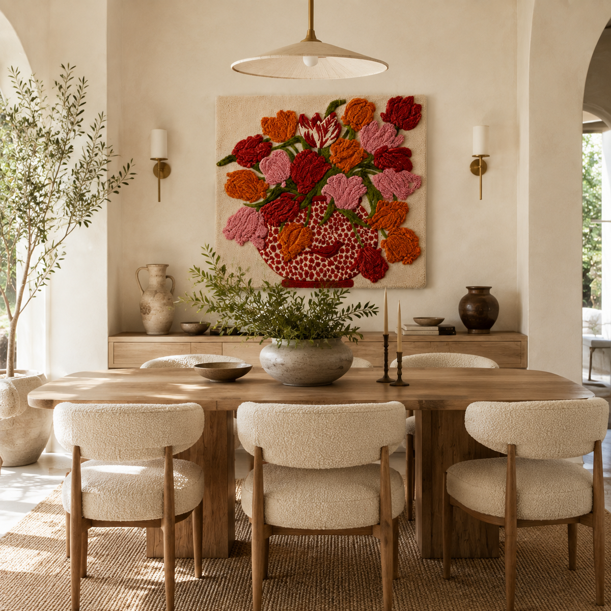 Hewn Earth Ember Petal Bouquet wall art featuring vibrant, abstract floral design on a neutral background.