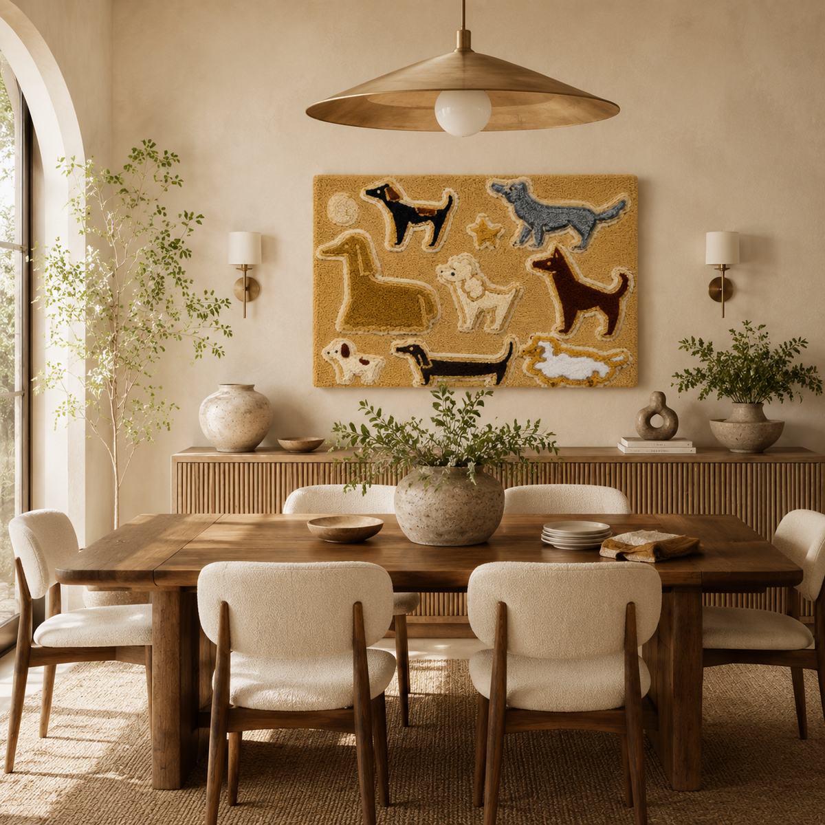 Ochre Cat Parade wall art by Hewn Earth, colorful feline illustration on textured background, vibrant and decorative home decor piece.
