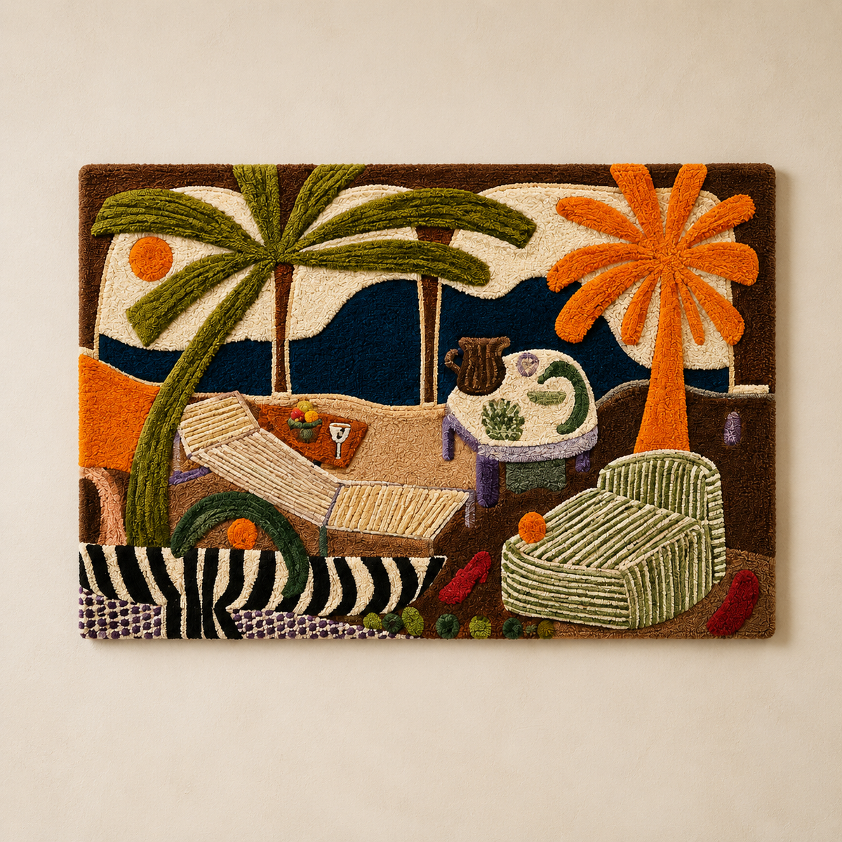 Hewn Earth Palm Lounge Still Life wall art featuring a serene still life scene with palm leaves, perfect for modern home decor.