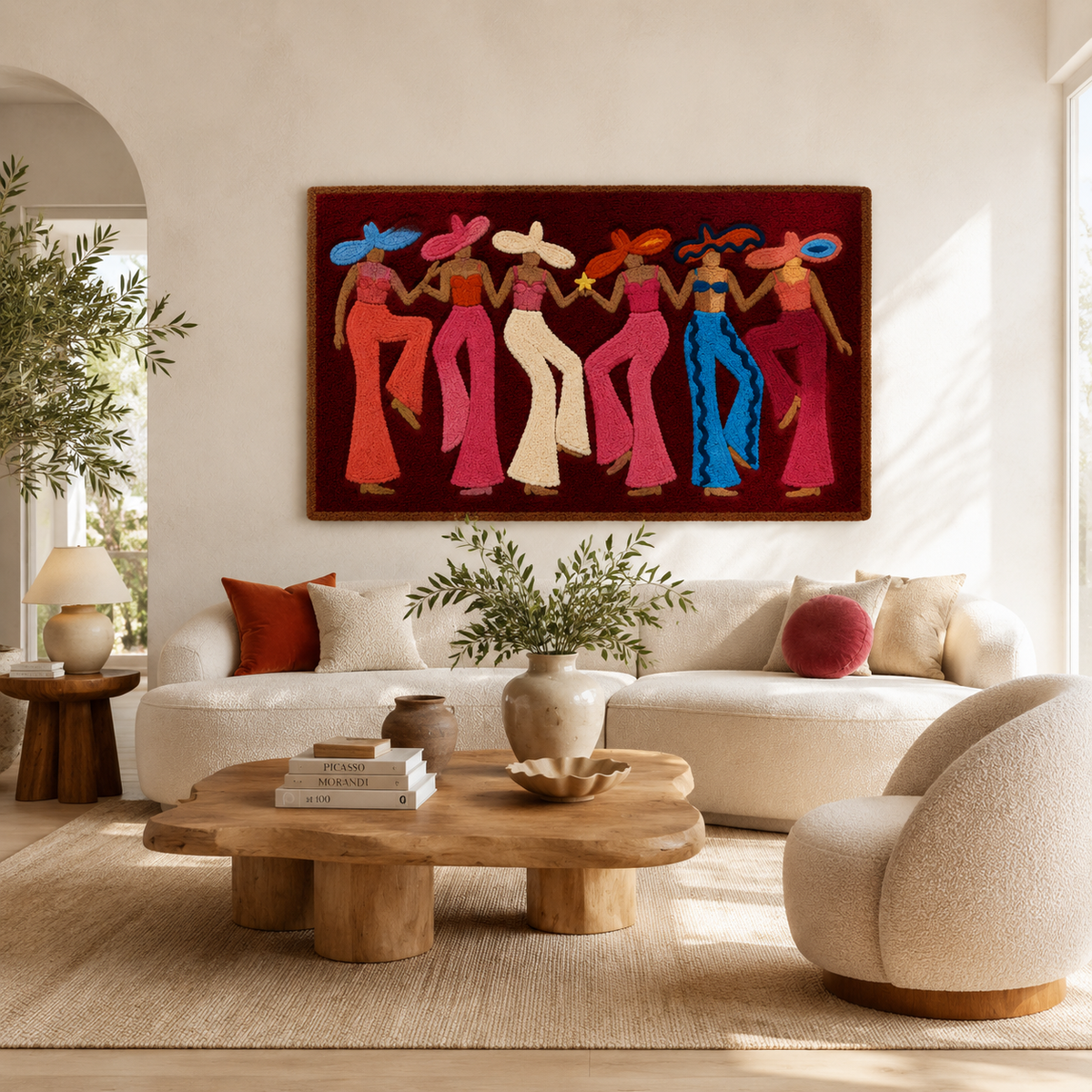 Oxblood Chorus Line wall art by Hewn Earth featuring abstract, textured design in rich oxblood red tones.