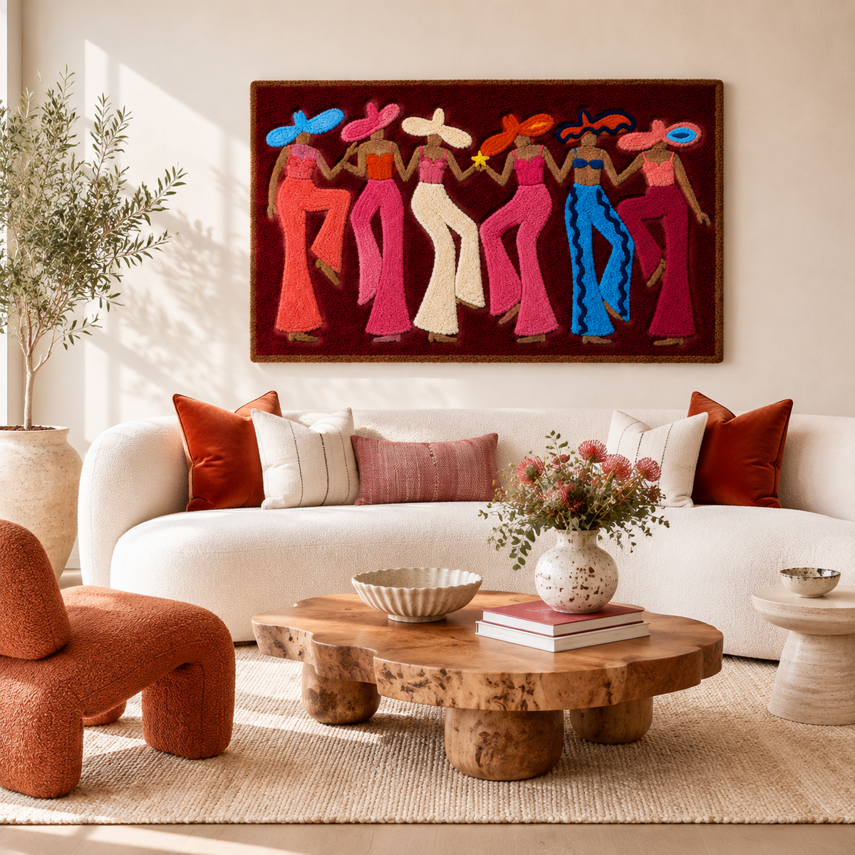 Oxblood Chorus Line wall art by Hewn Earth featuring abstract, textured design on a framed canvas.