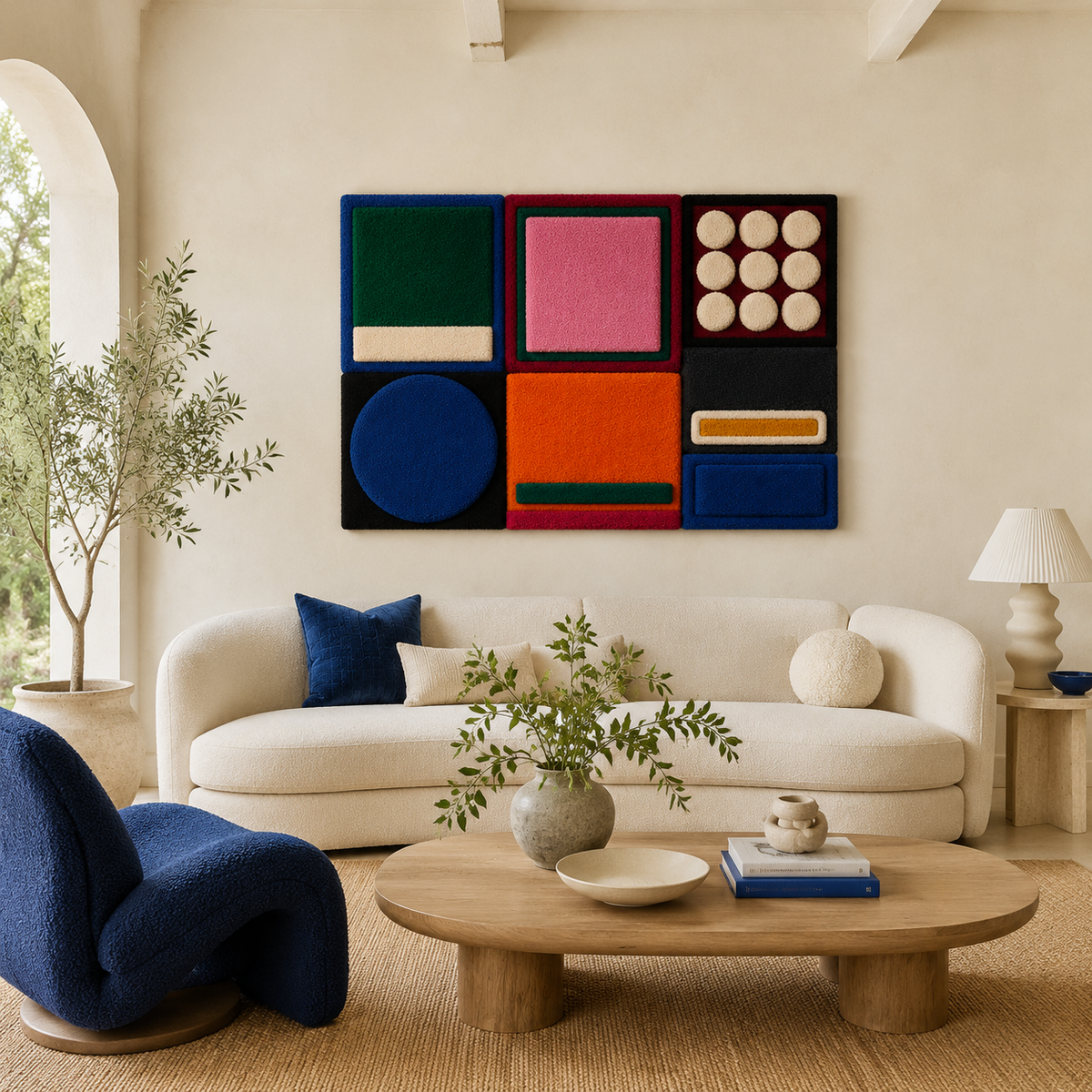 Hewn Earth Primary Room Grid wall art featuring geometric patterns on a neutral background for modern interior decor.
