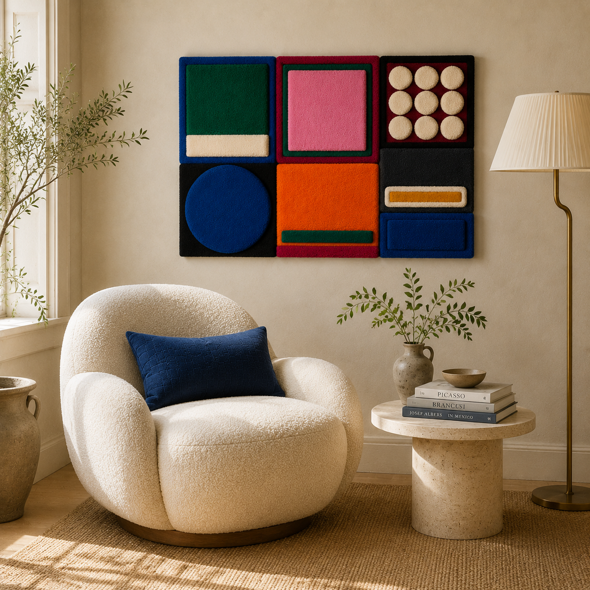 Hewn Earth Primary Room Grid wall art featuring a minimalist geometric design on a neutral background.