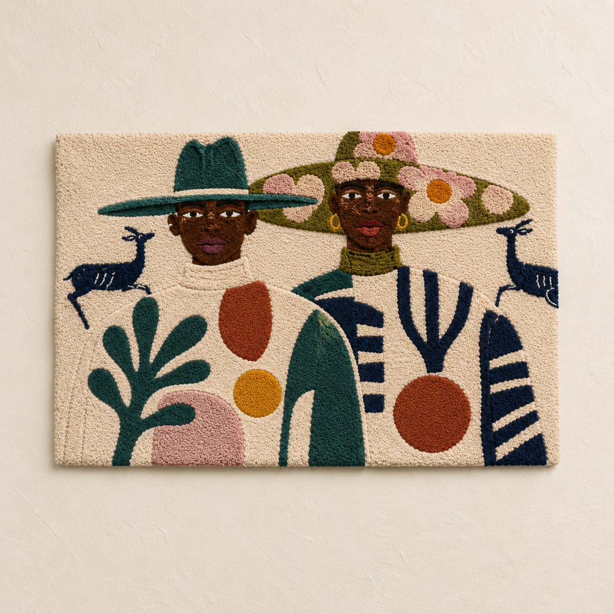 Hewn Earth Harvest Hat Duo wall art featuring two rustic hats with natural textures on a neutral background