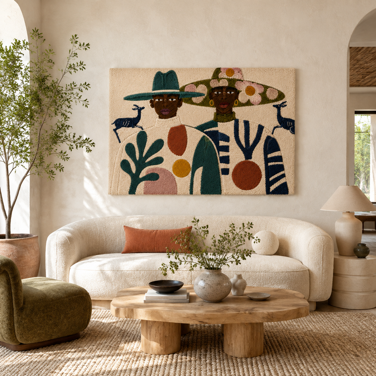 Hewn Earth Harvest Hat Duo wall art featuring two rustic hat illustrations on a neutral background.