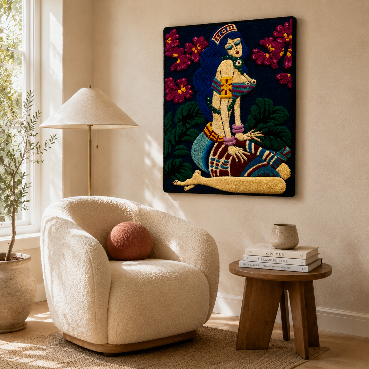 Hewn Earth Botanical Reverie at Midnight wall art featuring dark floral and botanical designs on a framed canvas.
