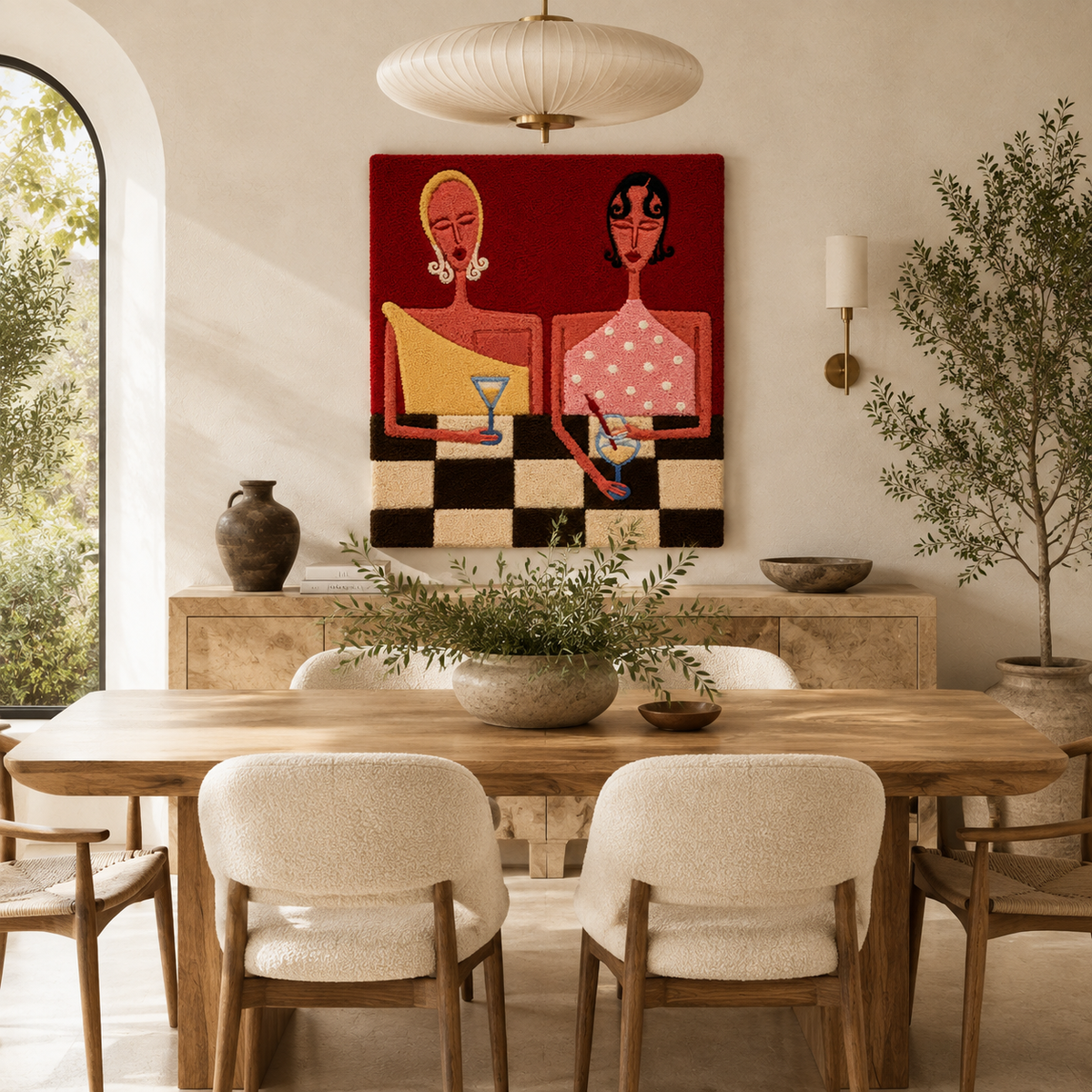 Hewn Earth evening table for two wall art, featuring a cozy, romantic scene with warm tones and detailed design on a wall.