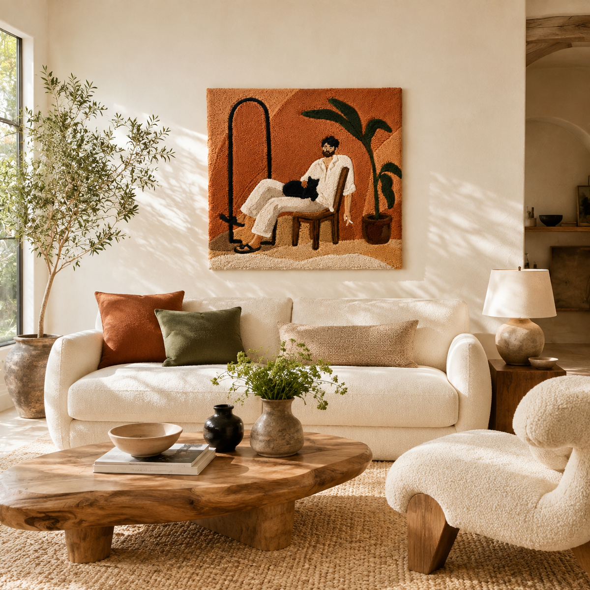 Terracotta-colored Hewn Earth wall art titled "Reading Pause" featuring a minimalist design, ideal for modern interior decor.