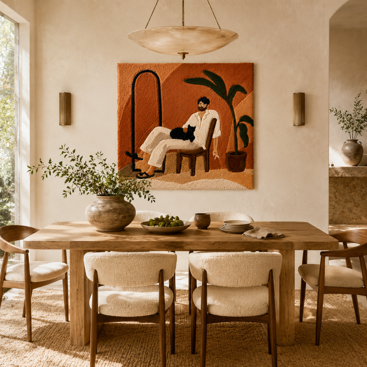 Terracotta-colored wall art titled "Reading Pause" by Hewn Earth featuring a minimalist design for home decor.