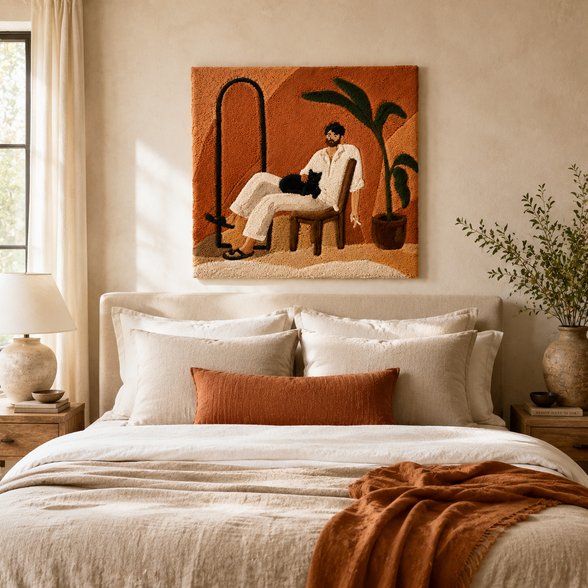 Terracotta wall art by Hewn Earth titled "Reading Pause" featuring a textured, earthy-toned design for home decor.