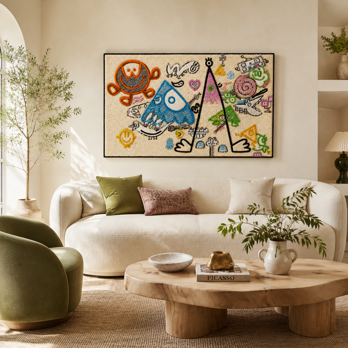 Hewn Earth Playground Geometry wall art featuring colorful geometric shapes for children's playroom decor.