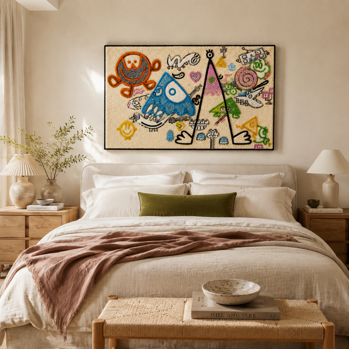 Hewn Earth Playground Geometry wall art featuring colorful geometric shapes for children’s playroom decor.