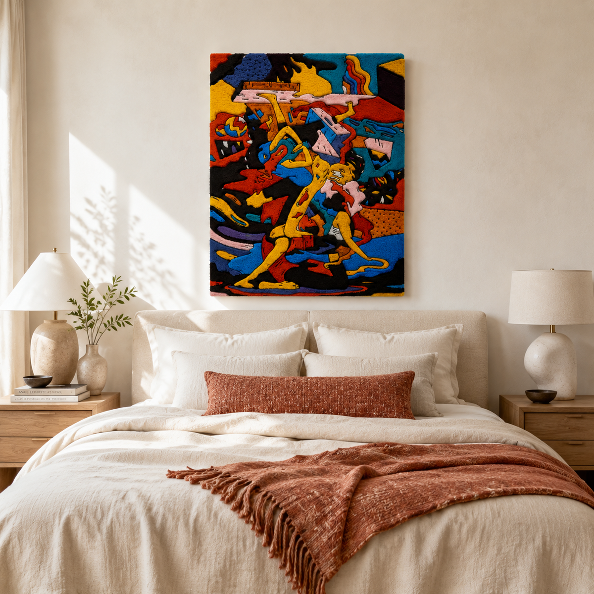 Colorful Carnival Motion wall art by Hewn Earth featuring abstract swirling patterns on a textured background.