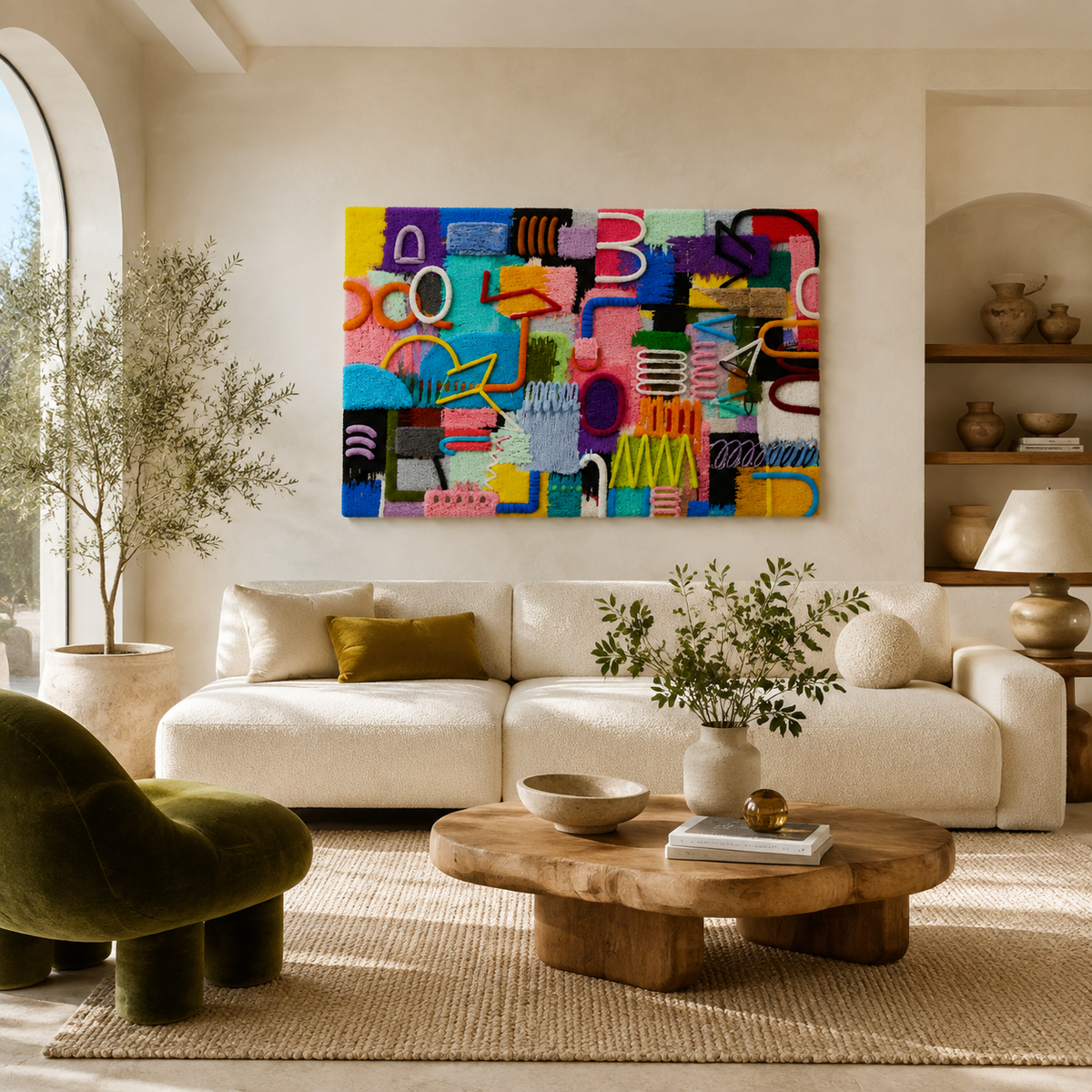 Hewn Earth Studio Signal Field wall art featuring abstract geometric design on a neutral-toned background.
