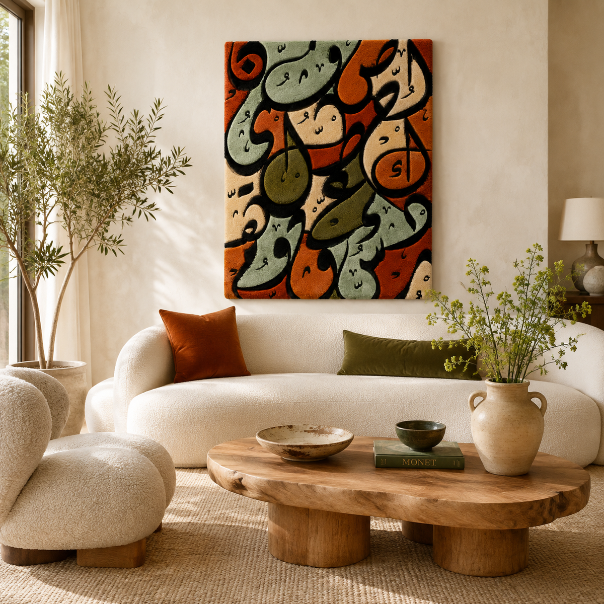 Hewn Earth Gathered Faces wall art featuring abstract face designs on a neutral background for modern home decor.