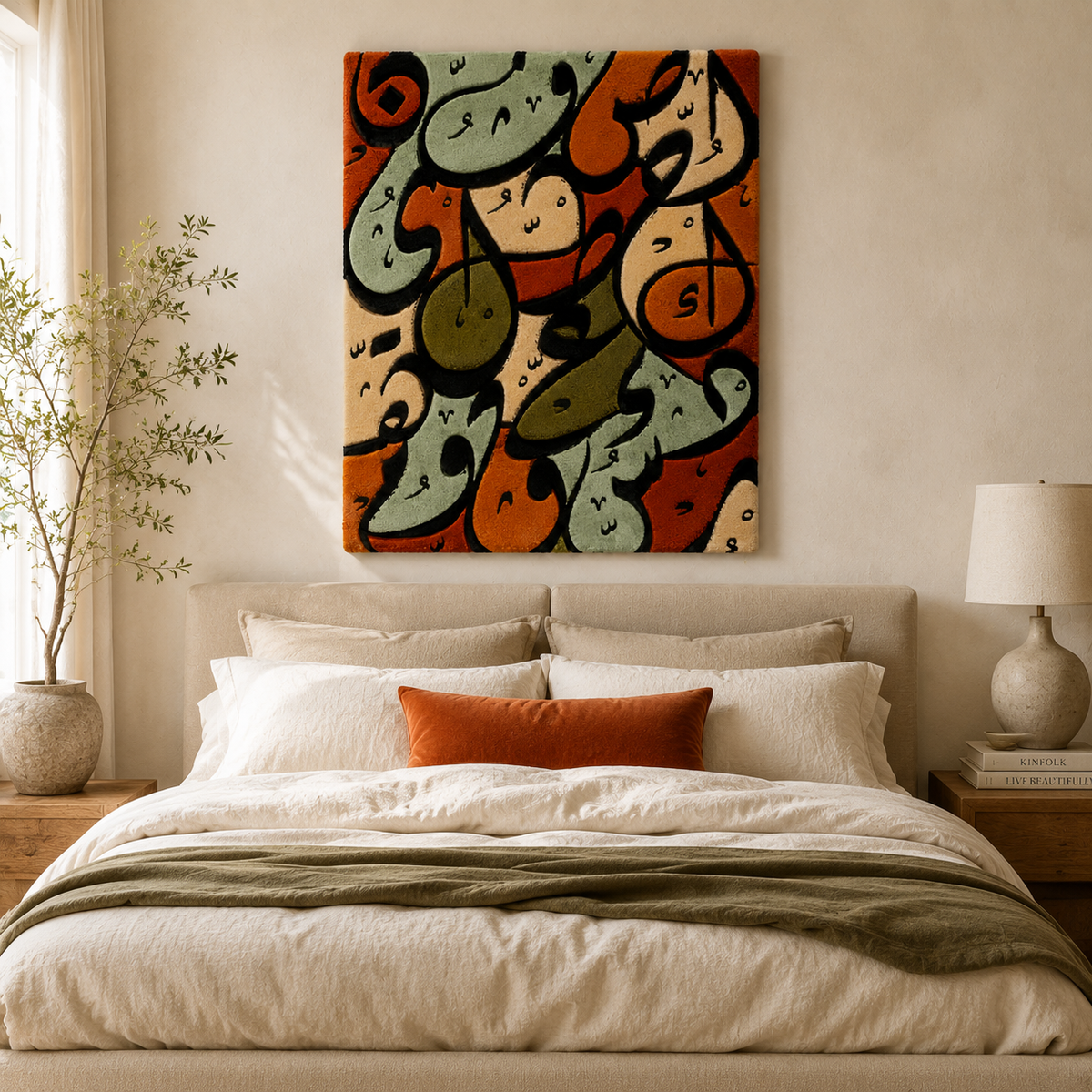Hewn Earth Gathered Faces wall art featuring abstract face designs in neutral tones on a textured background.
