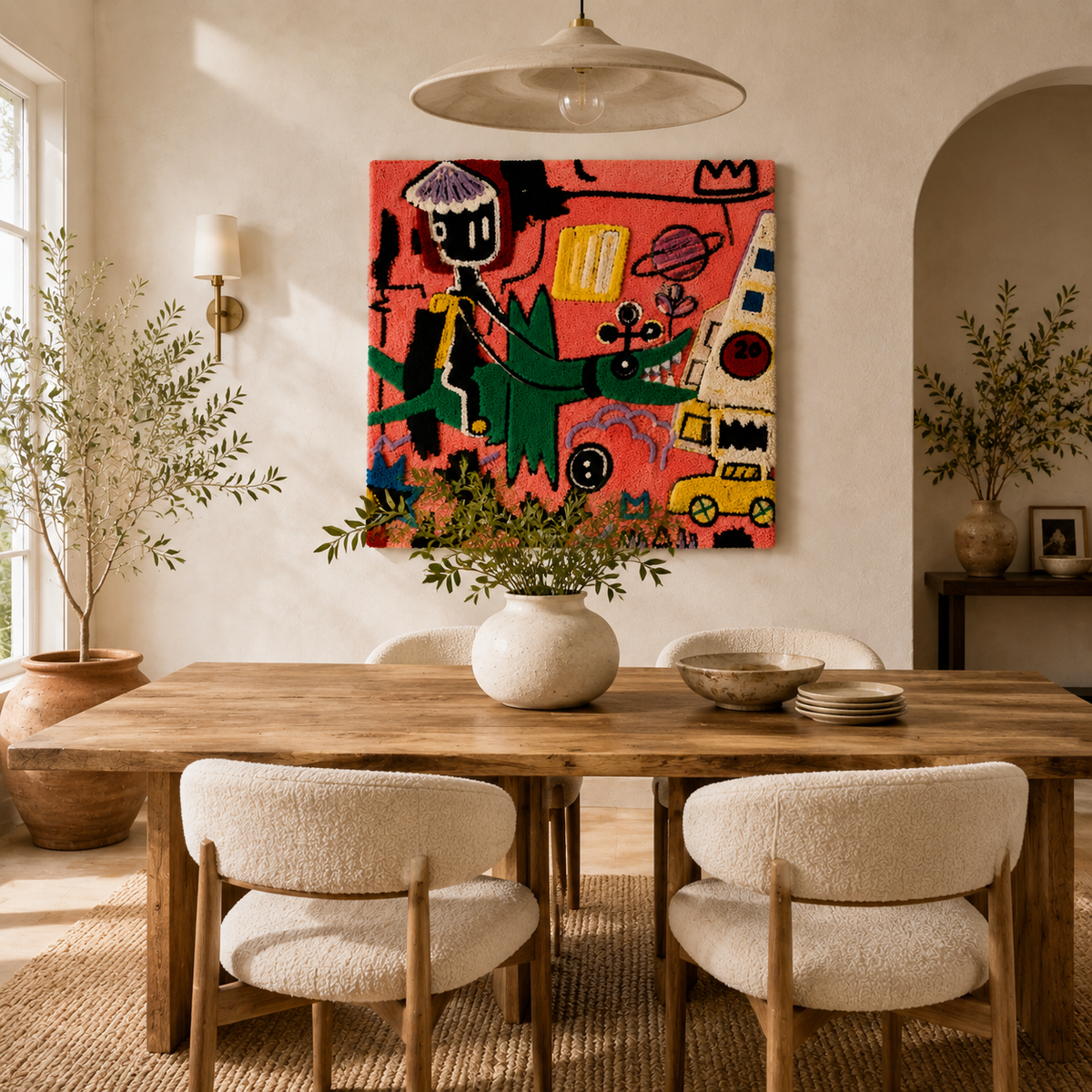 Hewn Earth Signal Walker wall art featuring abstract geometric design in earthy tones, suitable for modern home decor.