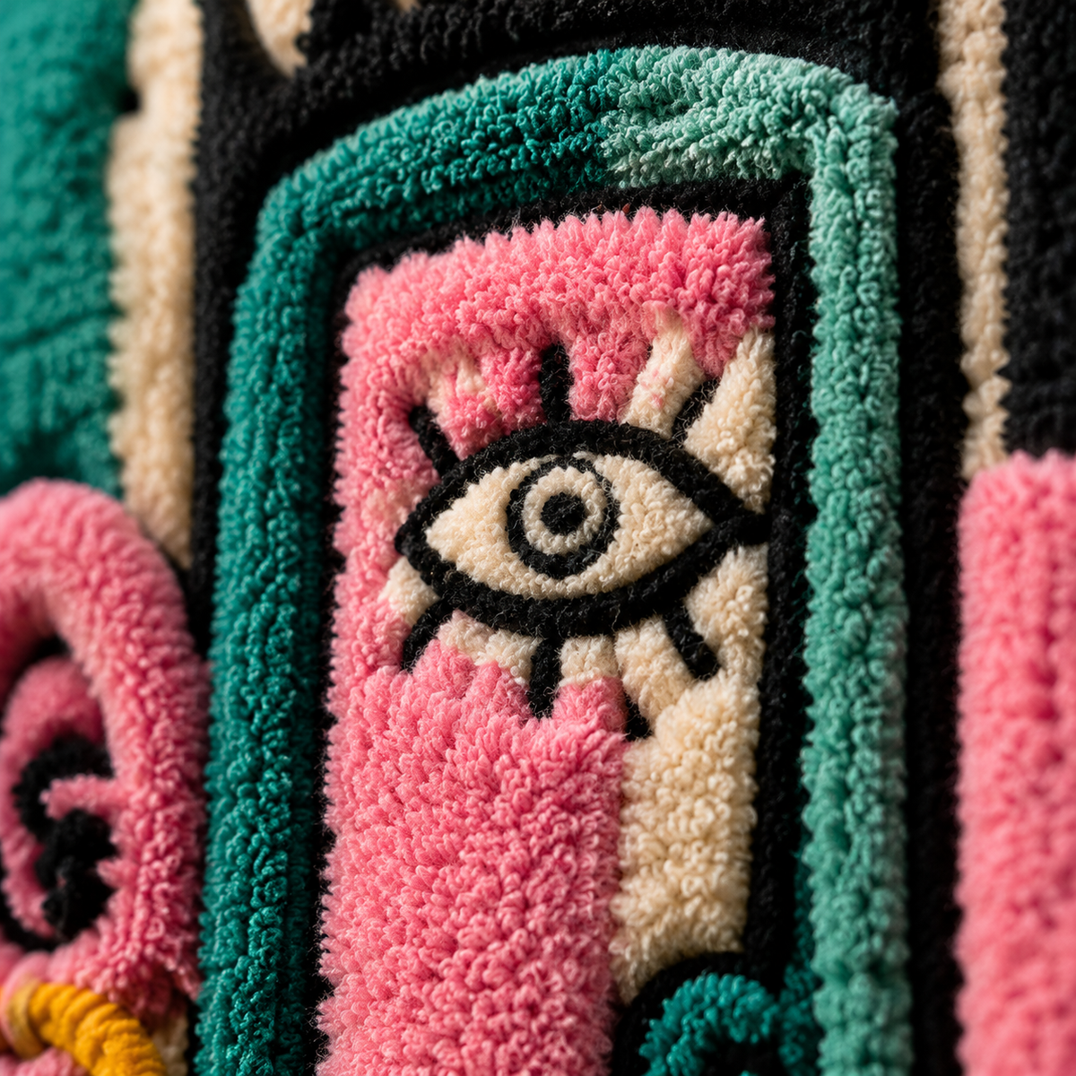 Close-up of Hewn Earth Totem Street Chorus wall art featuring intricate, textured design on a neutral background.