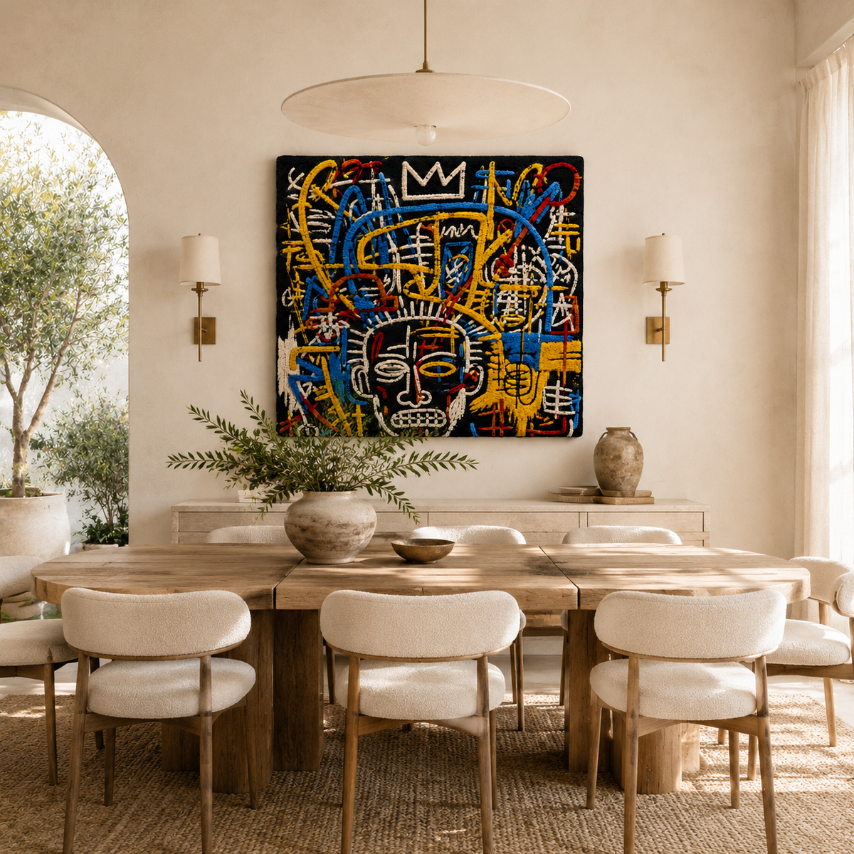 Colorful Golden Crown graffiti wall art by Hewn Earth featuring vibrant gold and bold street art design on a brick wall.