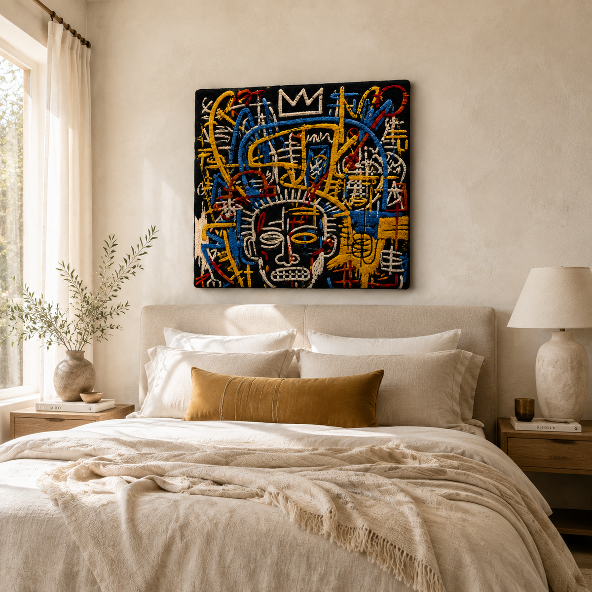 Golden Crown graffiti wall art by Hewn Earth featuring vibrant gold spray paint and urban street style on a textured wall.