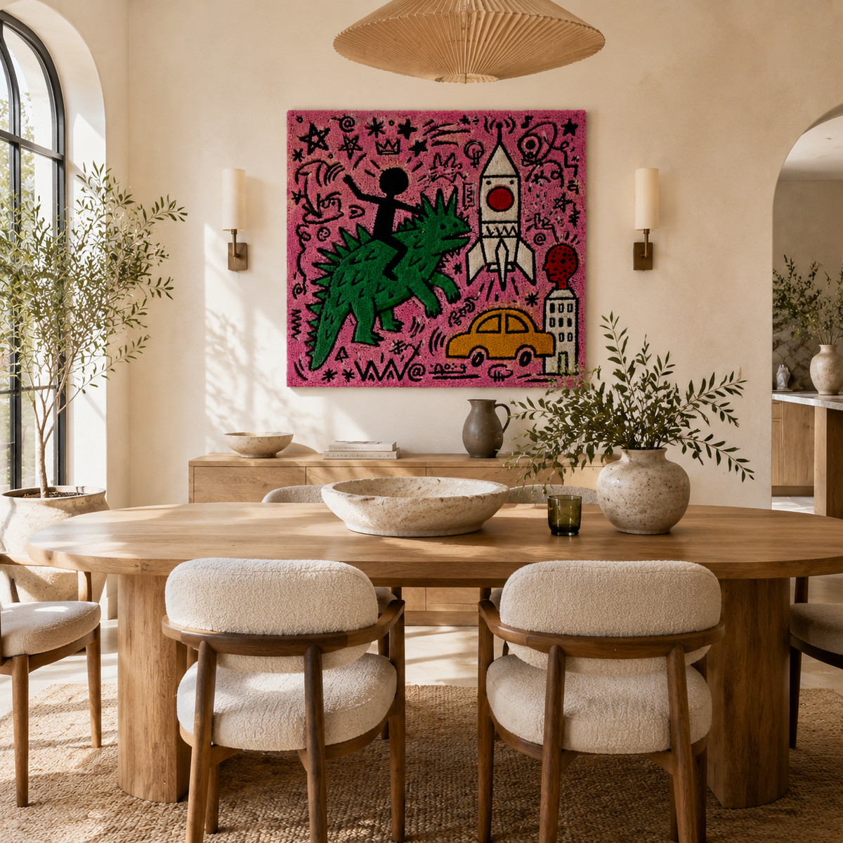 Hewn Earth Rose Rocket City wall art featuring vibrant rose design on a textured background, ideal for modern home decor.
