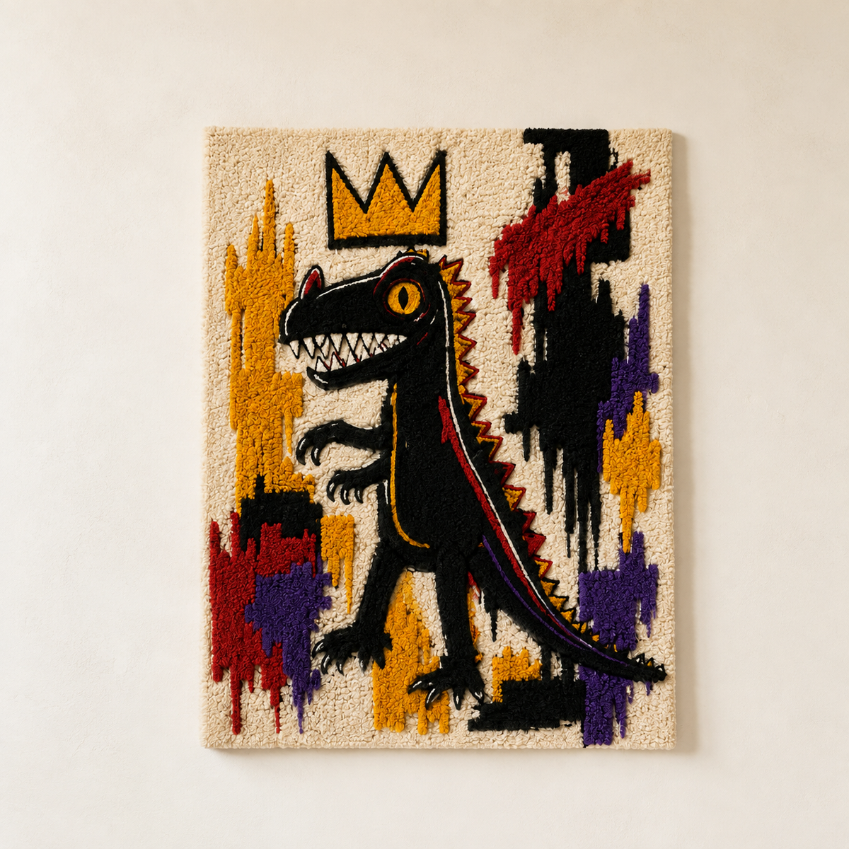 Hewn Earth Crowned City Dinosaur wall art print featuring a detailed dinosaur illustration with a crown, suitable for home decor.