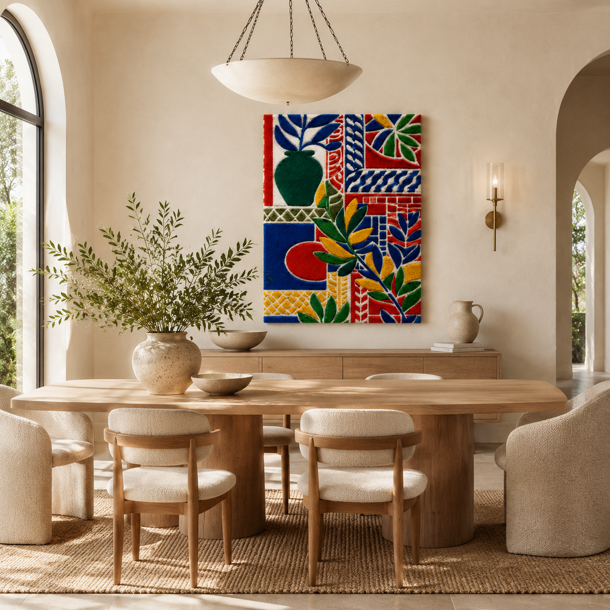 Primary botanical tiles wall art by Hewn Earth, featuring vibrant, detailed botanical patterns for wall decoration.