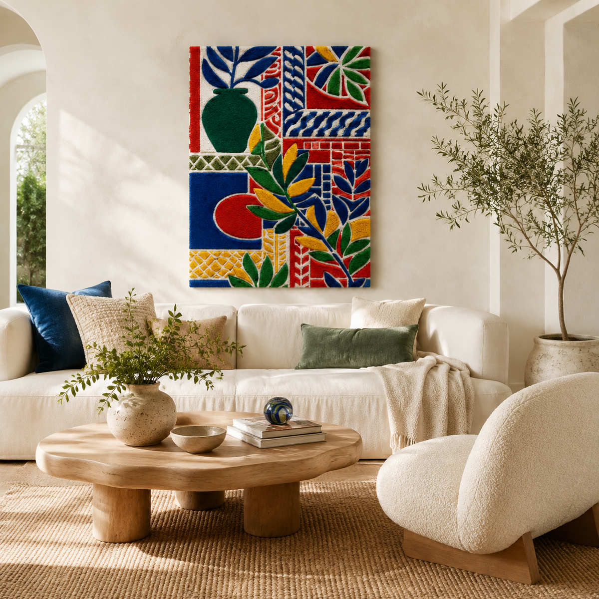 Primary Botanical Tiles wall art by Hewn Earth featuring detailed botanical patterns on ceramic tiles.