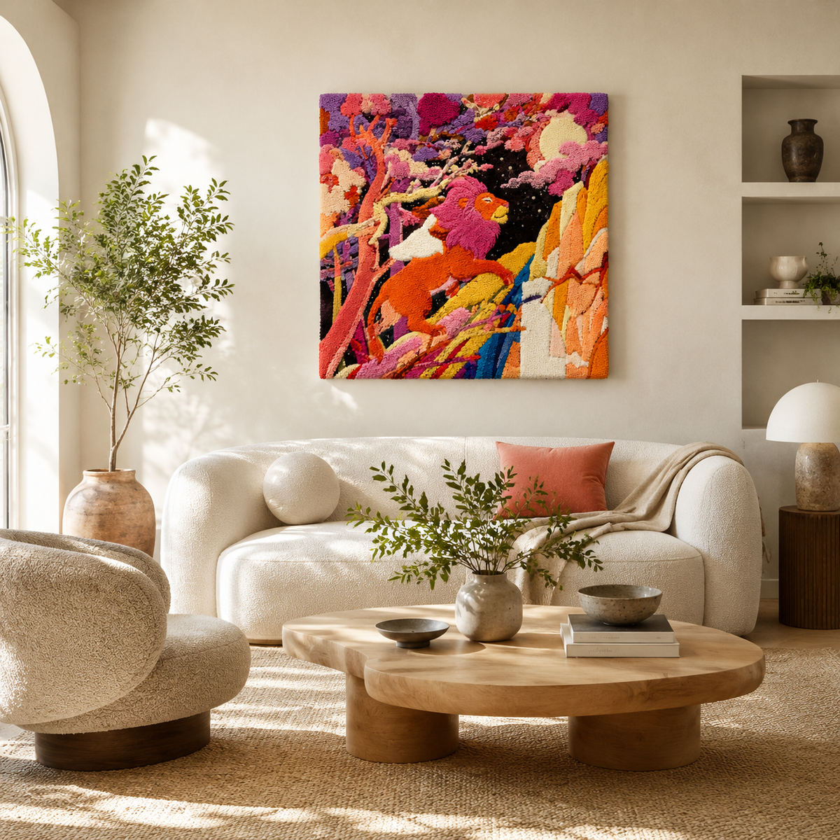 Fuchsia Figure Grove wall art by Hewn Earth featuring vibrant pink and purple abstract floral design on a white background.