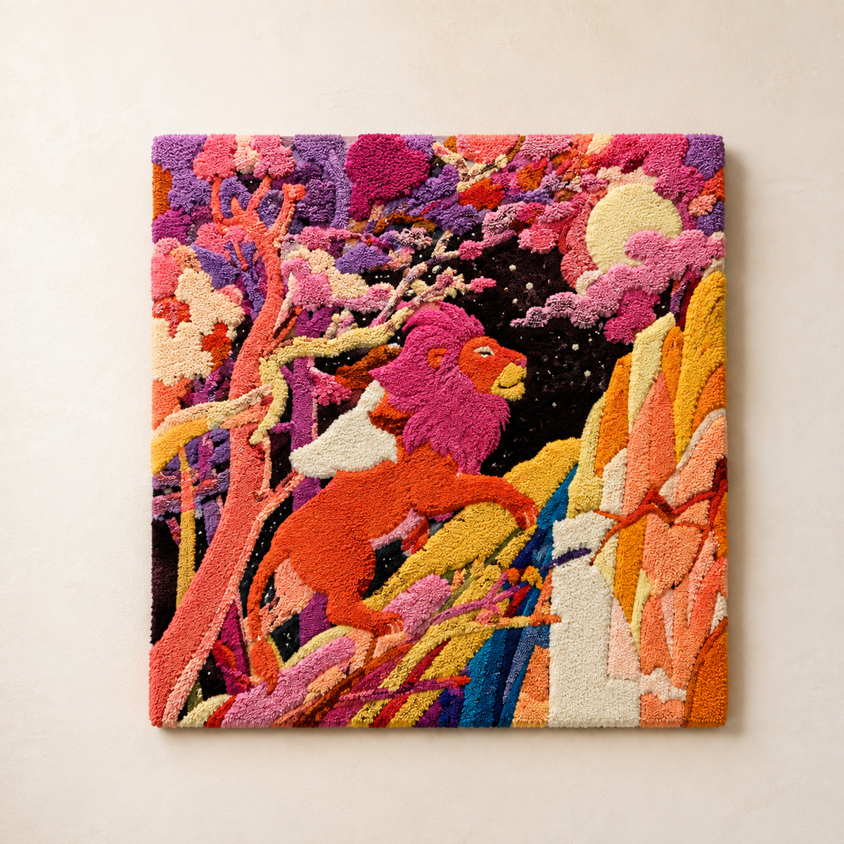 Fuchsia-colored Hewn Earth Figure Grove wall art with abstract natural shapes and textures.