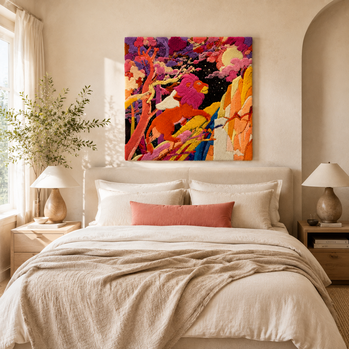 Fuchsia-colored wall art titled Figure Grove by Hewn Earth, featuring abstract floral design on a textured background.