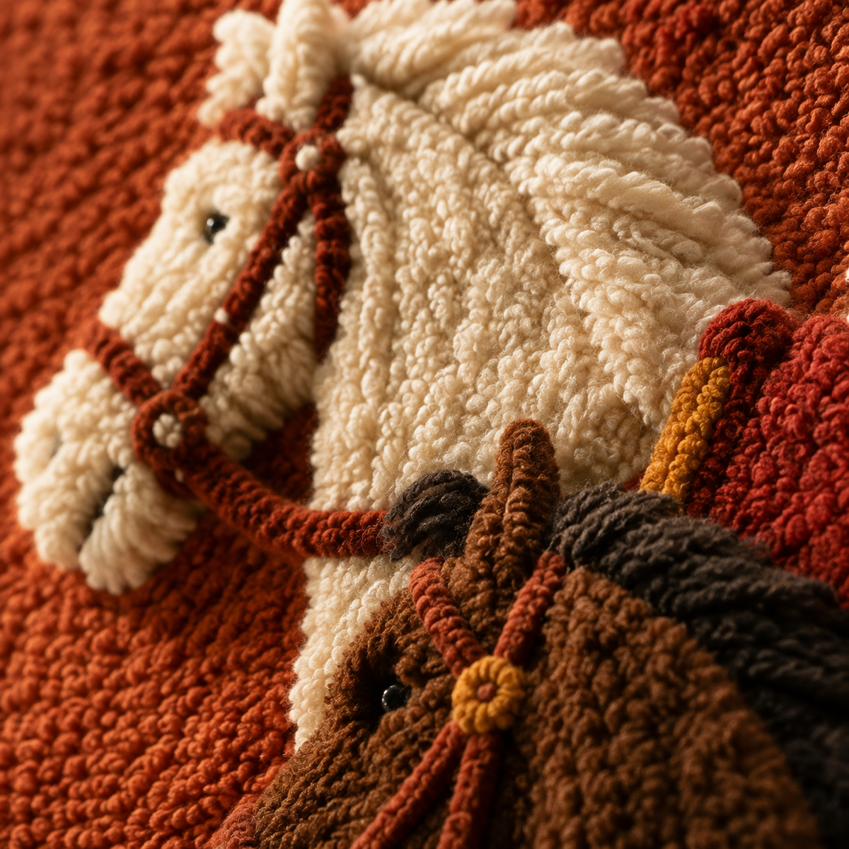 Close-up of Hewn Earth Terracotta Cavalcade at Dusk wall art, showcasing warm terracotta tones and intricate detailing.