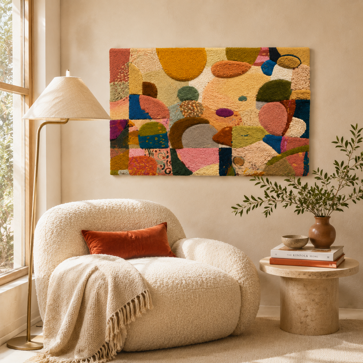 Colorful pebble garden mosaic wall art by Hewn Earth featuring intricate pebble patterns and natural stone designs.
