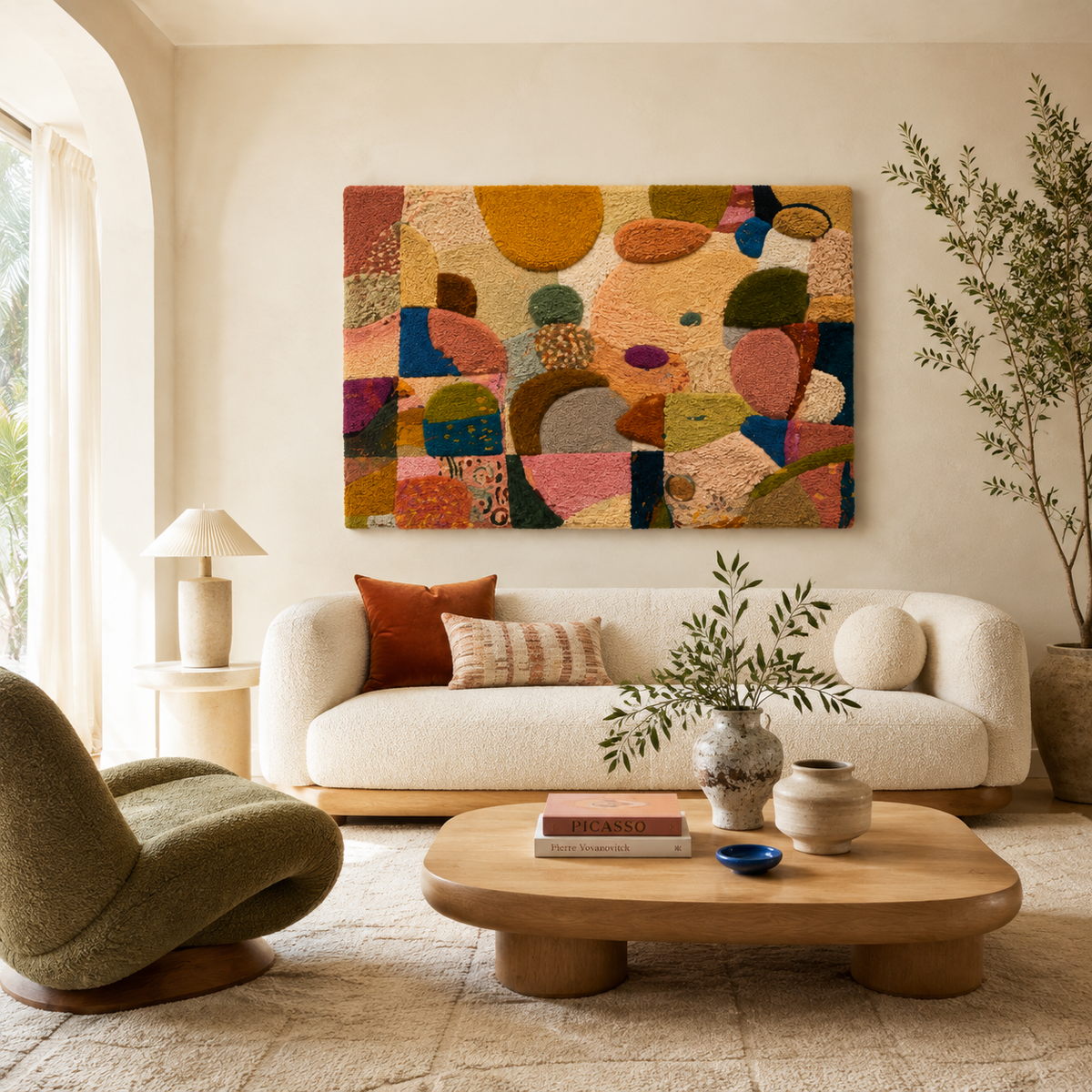 Colorful pebble garden mosaic wall art by Hewn Earth featuring a vibrant, textured design for outdoor or indoor decoration.