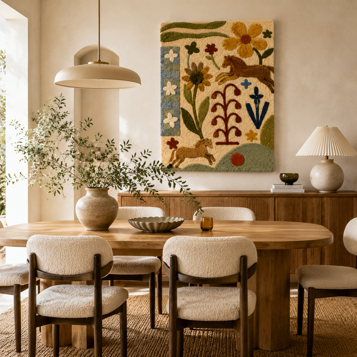 Hewn Earth Heritage Herbarium Panel wall art featuring botanical prints and natural plant illustrations on a neutral background.