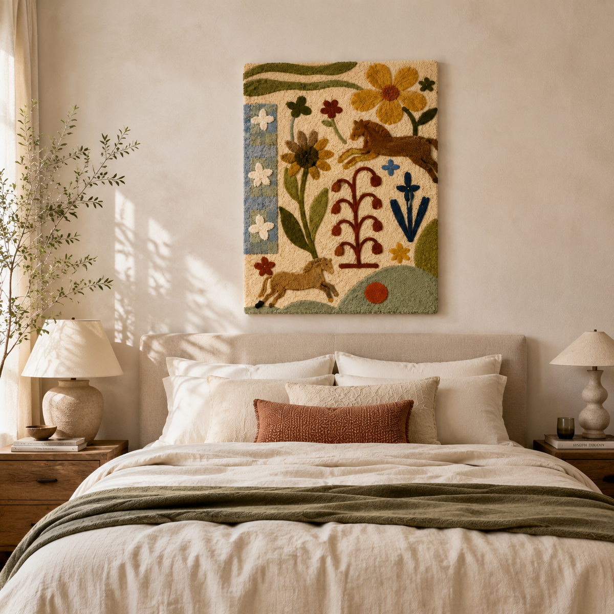 Hewn Earth Heritage Herbarium Panel wall art featuring botanical illustrations on a natural background.