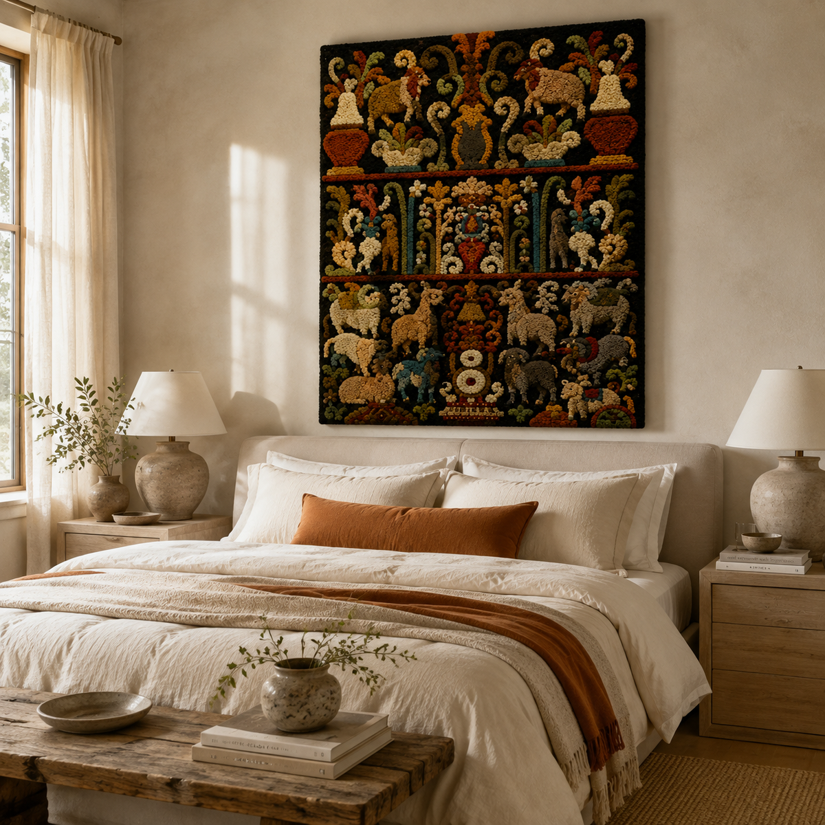 Hewn Earth Midnight Menagerie Cabinet wall art featuring intricate animal illustrations on a dark background.